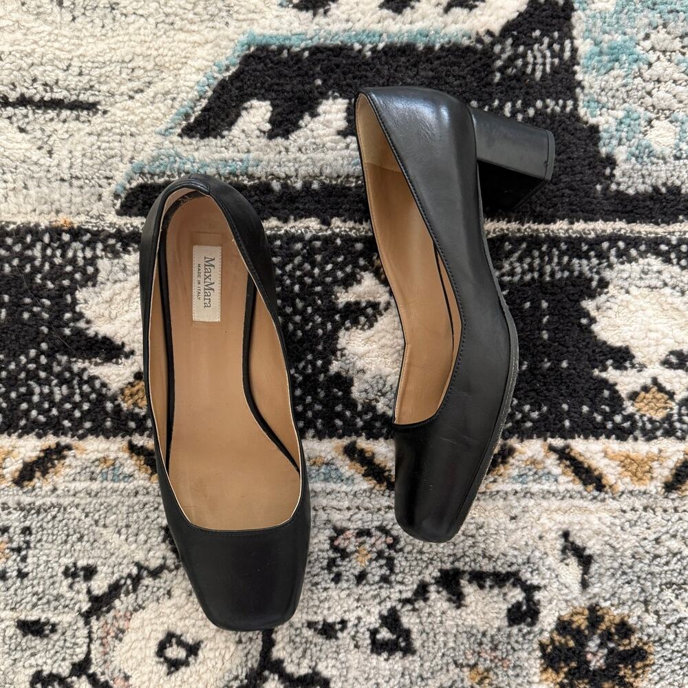 MaxMara Black Square Toe Block Heel Pumps